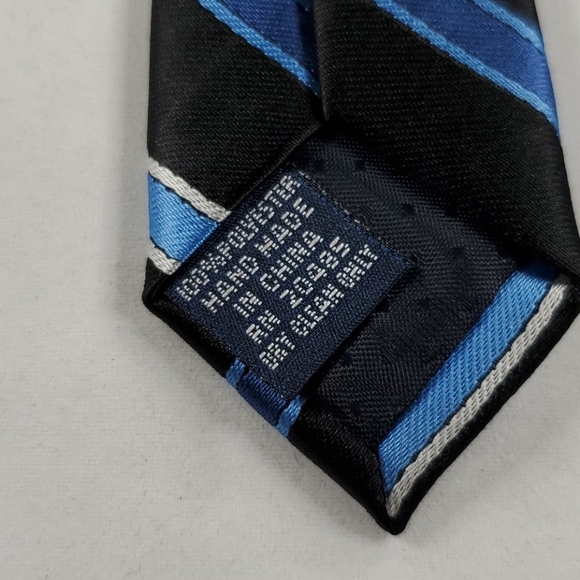 PIERRE CARDIN Blue & Black Striped Men's Tie - Picture 8 of 8